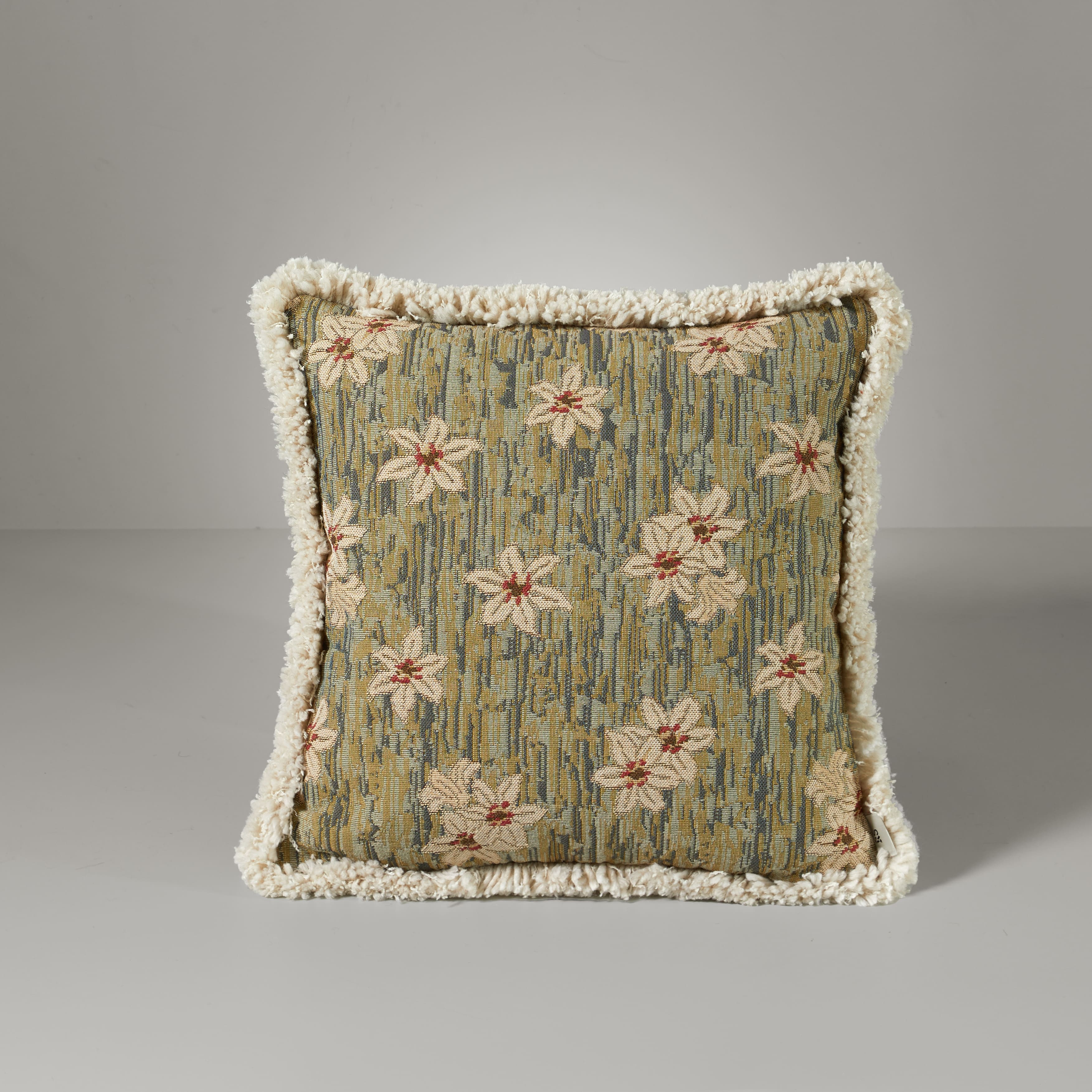 Annie flowers fringe cushion, 40x40, green