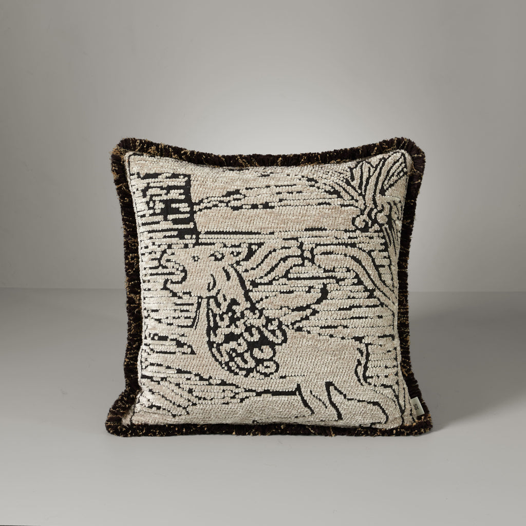 GM lion fringe cushion, 50X50, beige/brown