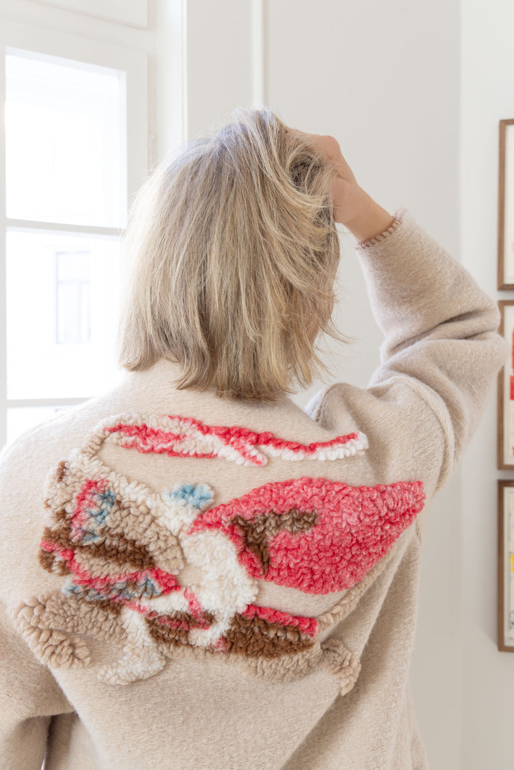 GM horse, wool cardigan