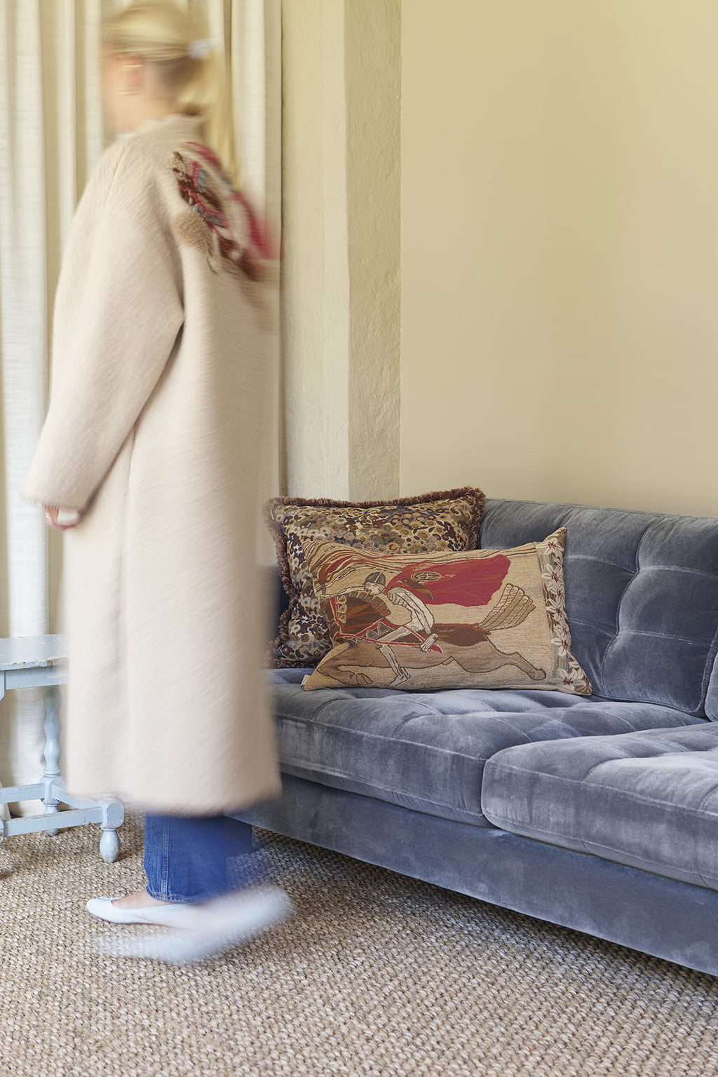 GM horse cushion, 40X60, beige/coral