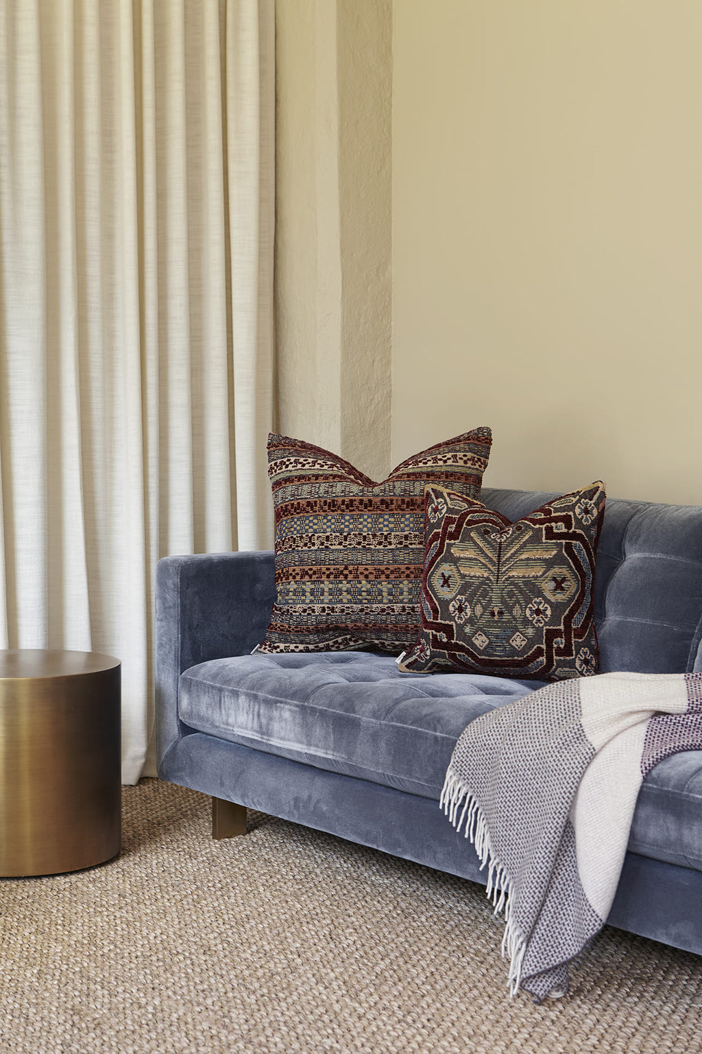 Astrid stripe cushion, rust/green