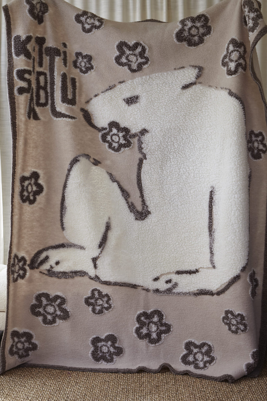GM bear, wool throw, 150X190, beige