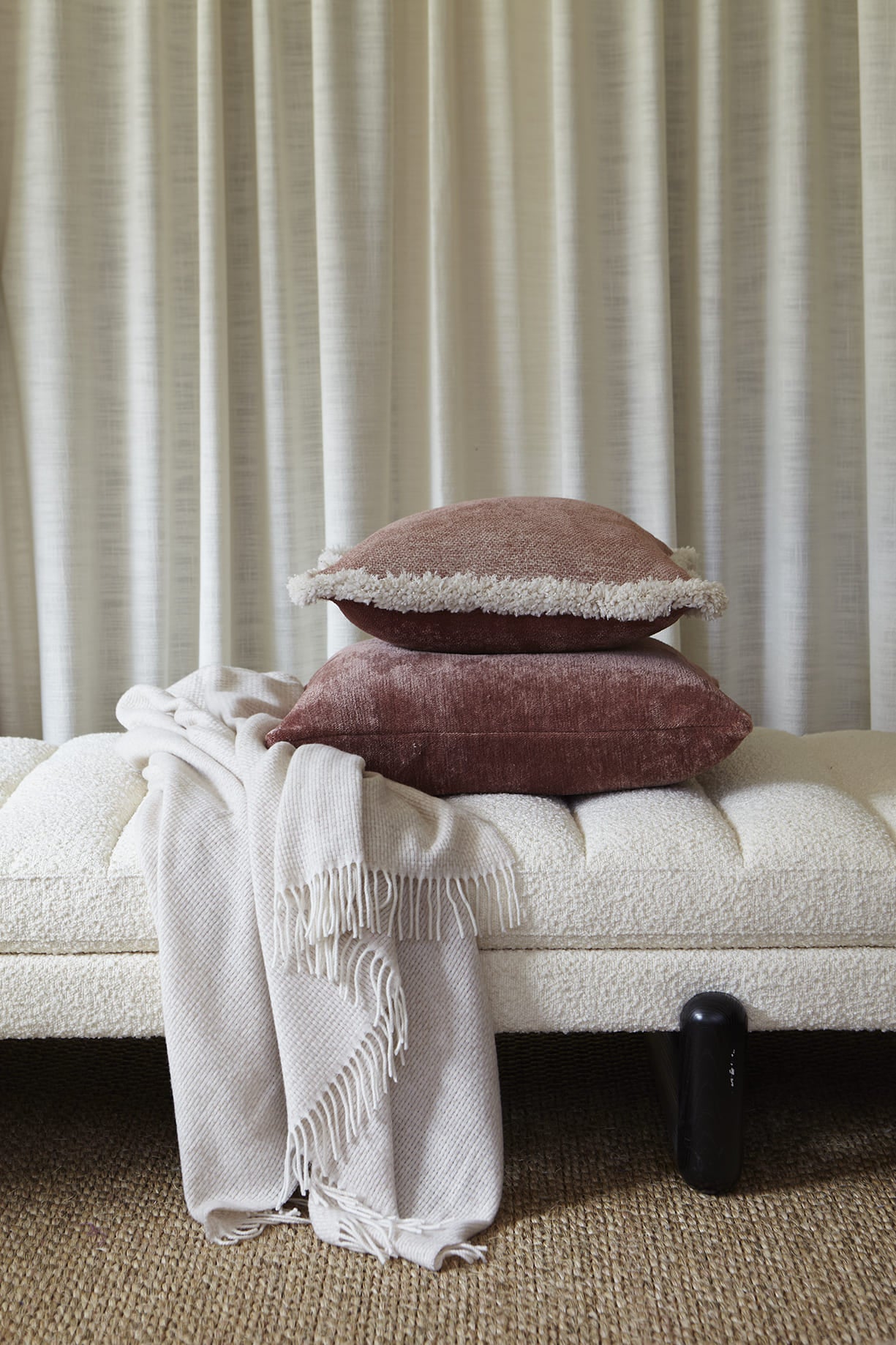 Ari chenille fringe cushion, 50X50, vintage pink