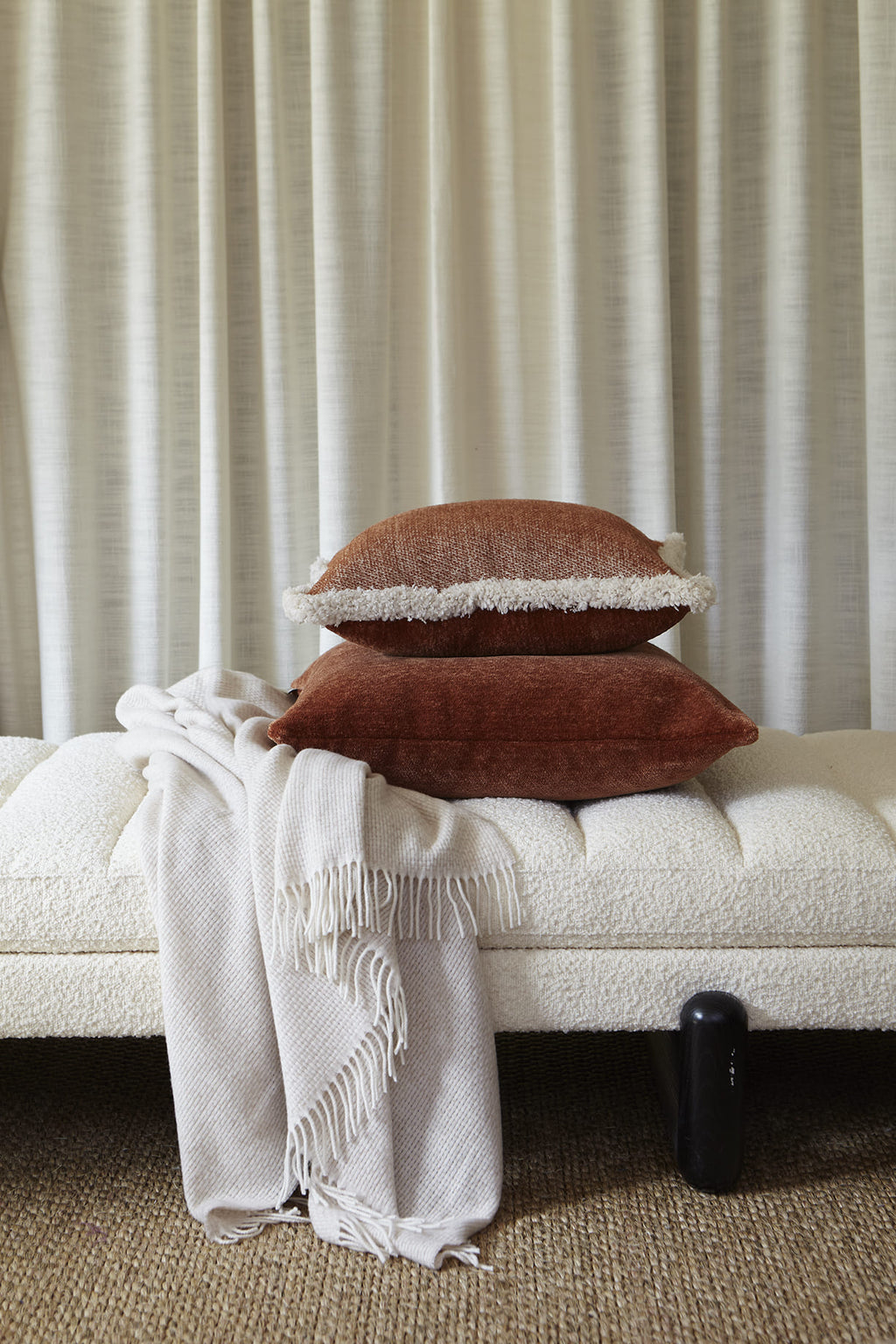 Ari chenille fringe cushion, 50X50, ruby rust