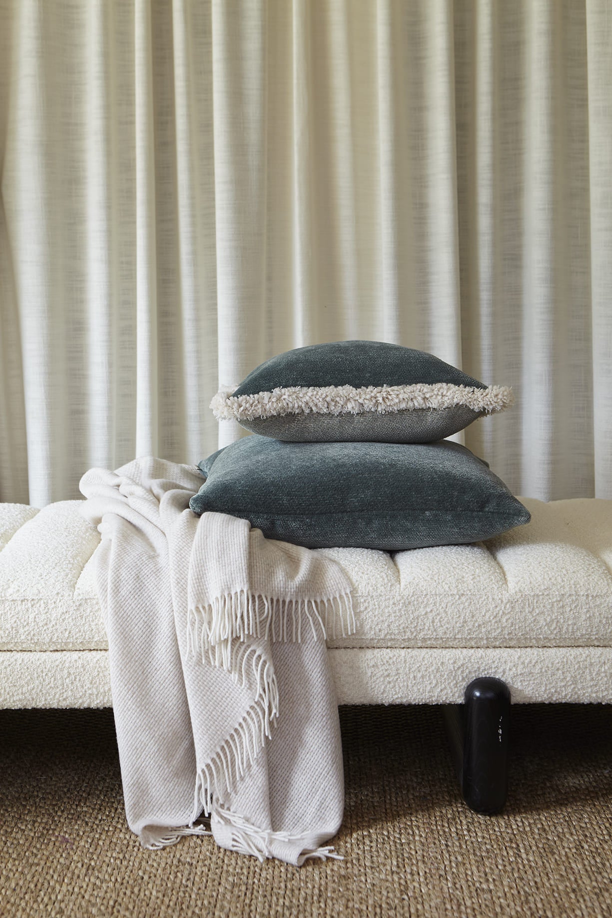 Ari chenille fringe cushion, 50X50, soft green