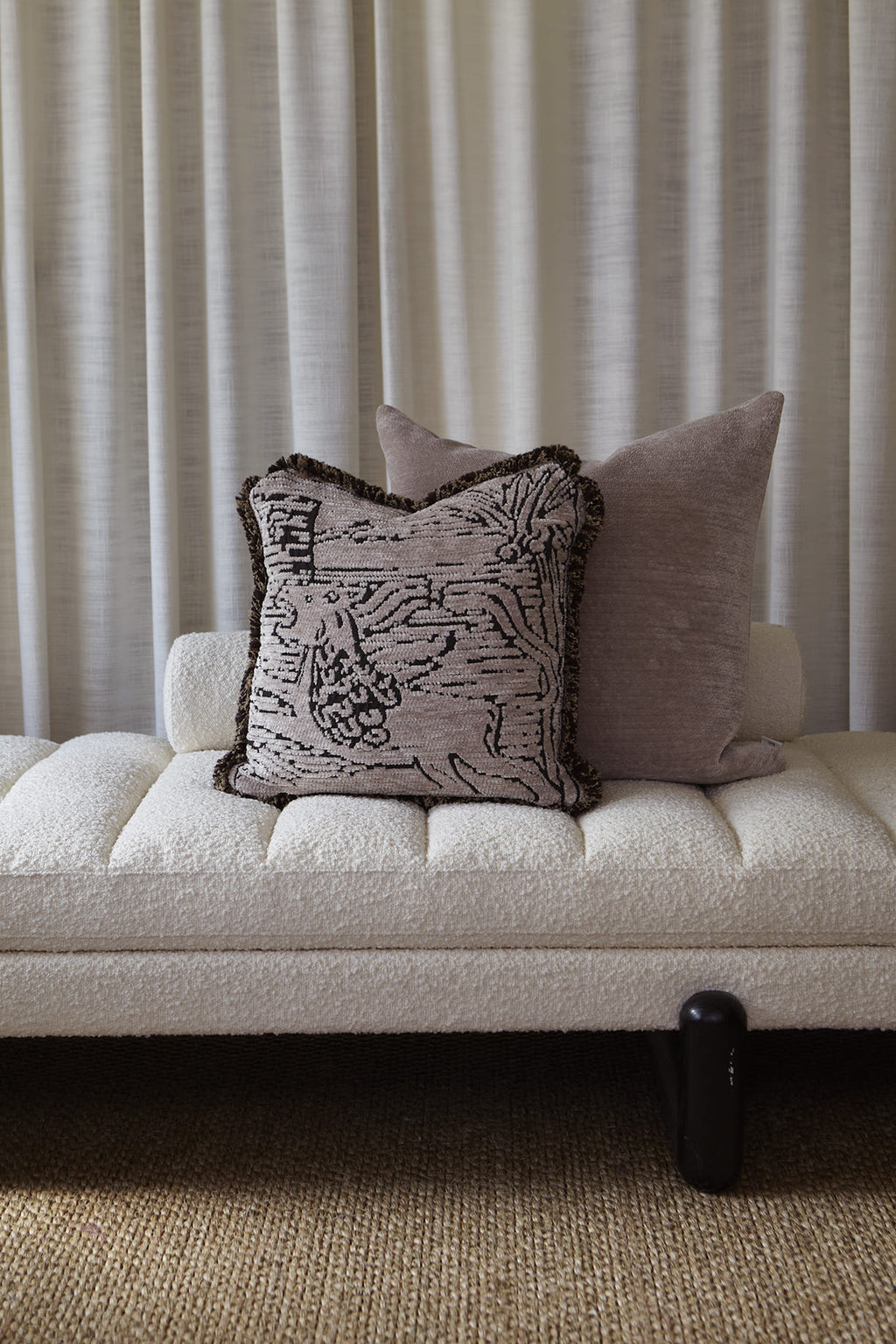 GM lion fringe cushion, 50X50, beige/brown