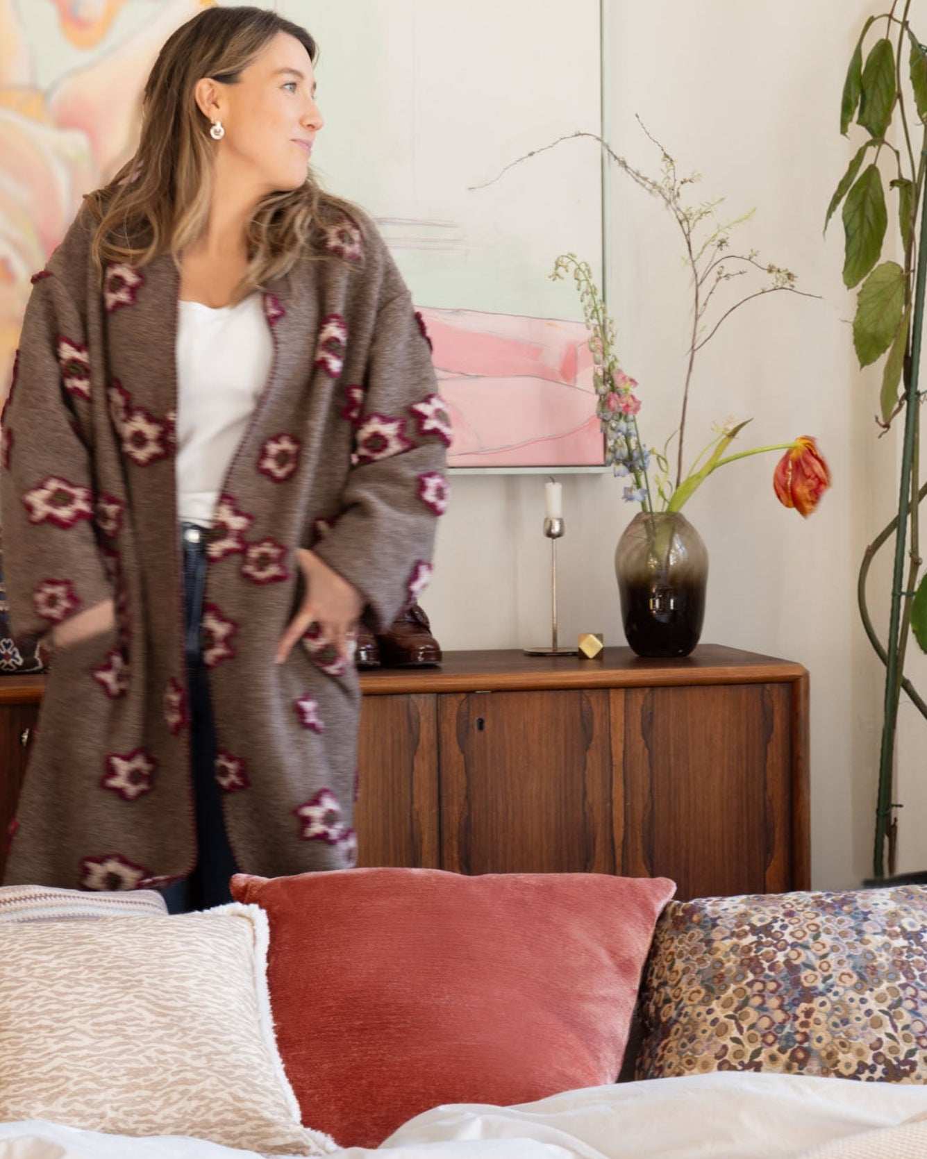 Alma flowers, wool cardigan