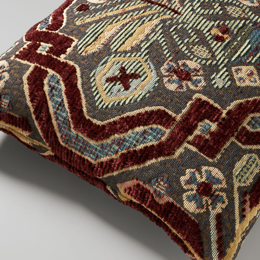Astrid geometric cushion, 50X50, burgundy/green