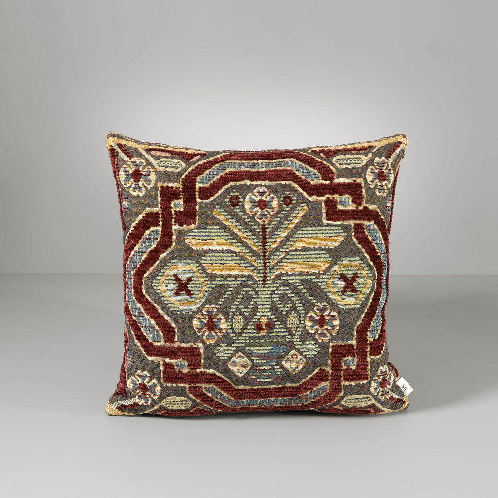 Astrid geometric cushion, 50X50, burgundy/green
