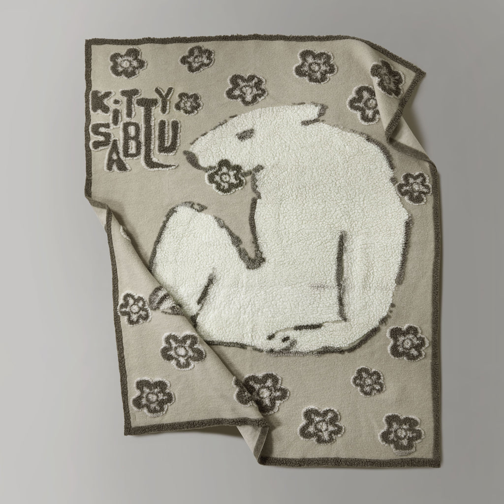 GM bear, wool throw, 150X190, beige