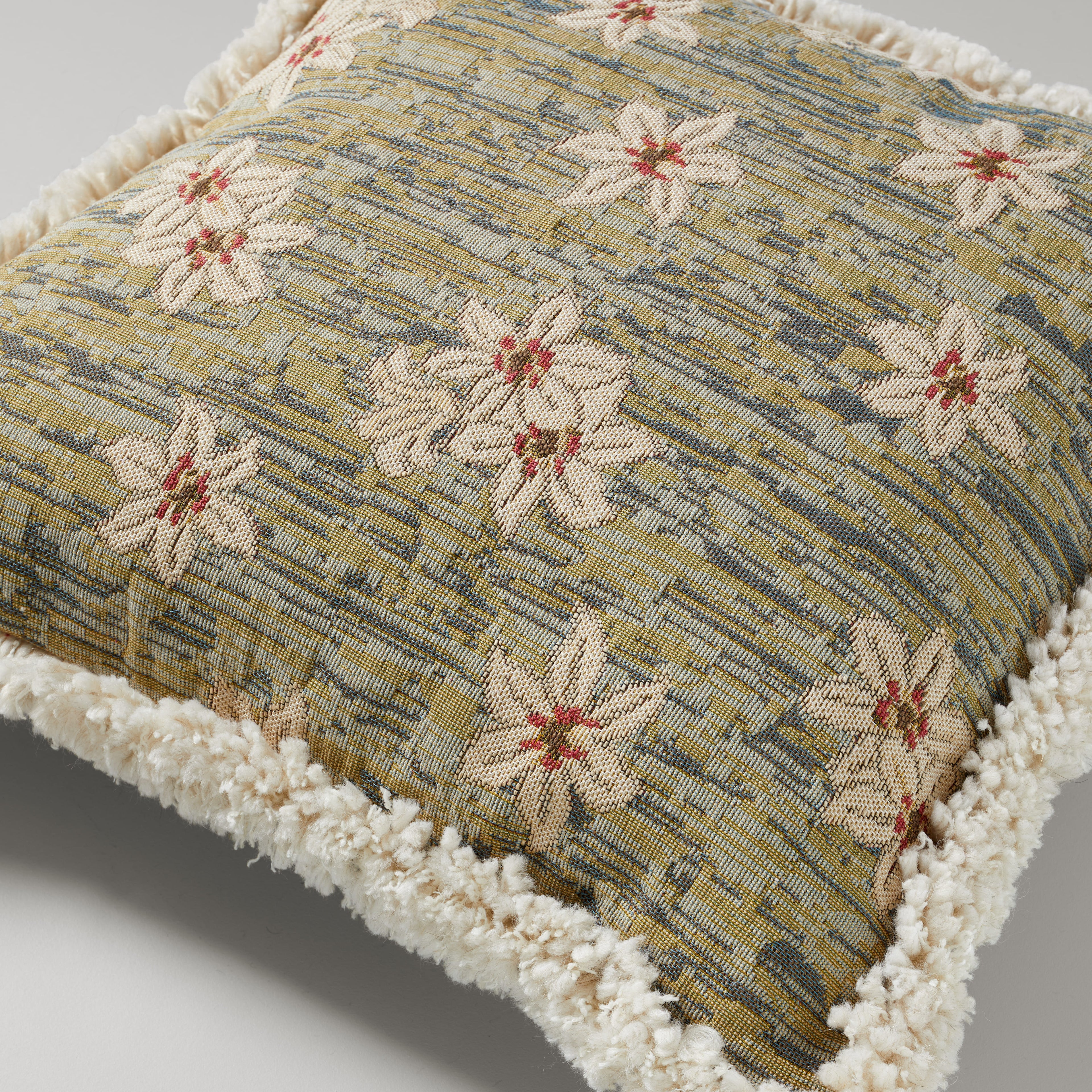 Annie flowers fringe cushion, 40x40, green