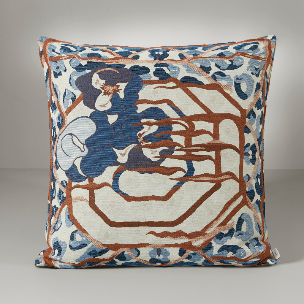 Frida flora cushion, 60X60, rust/blue