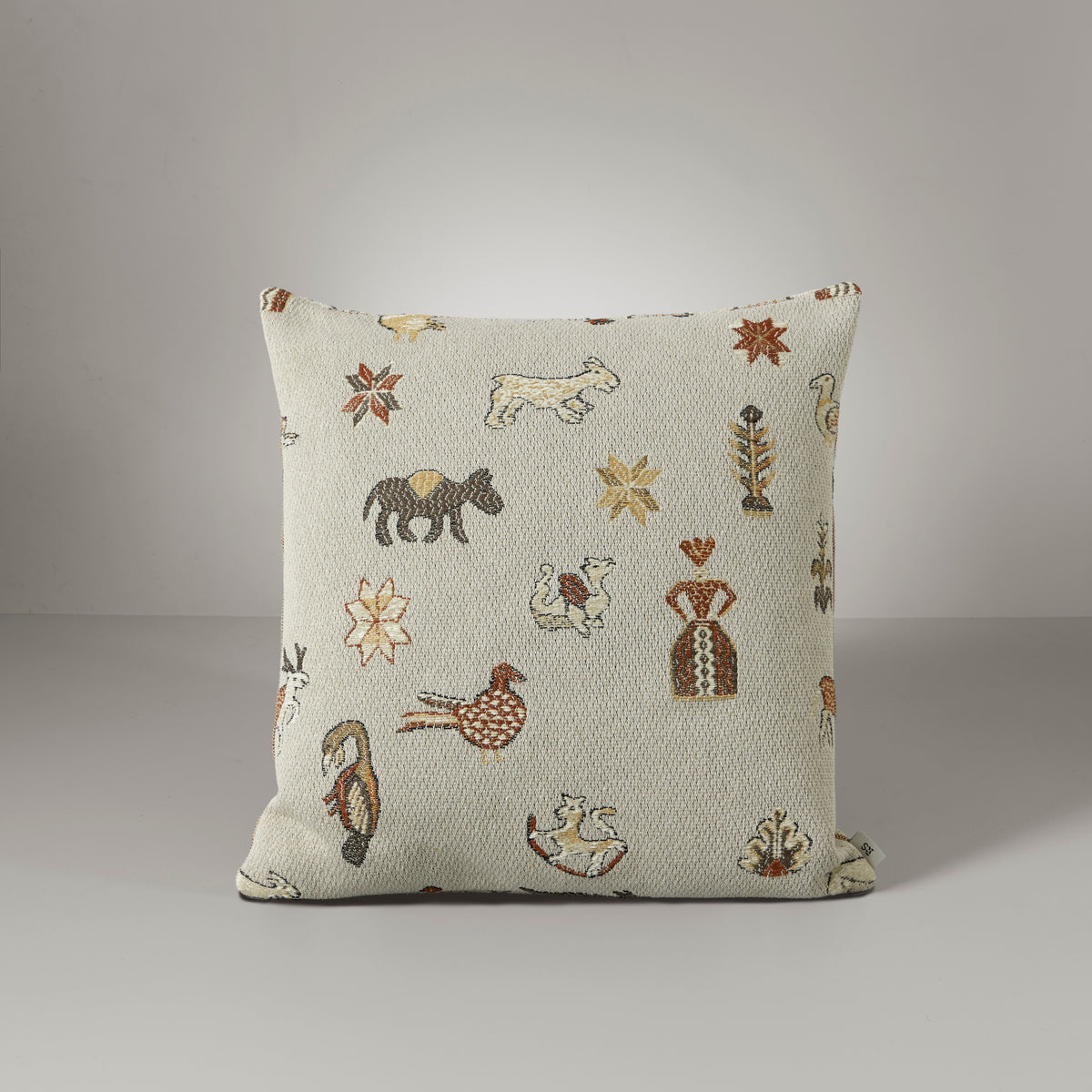Icons & stripes cushion, beige/rust