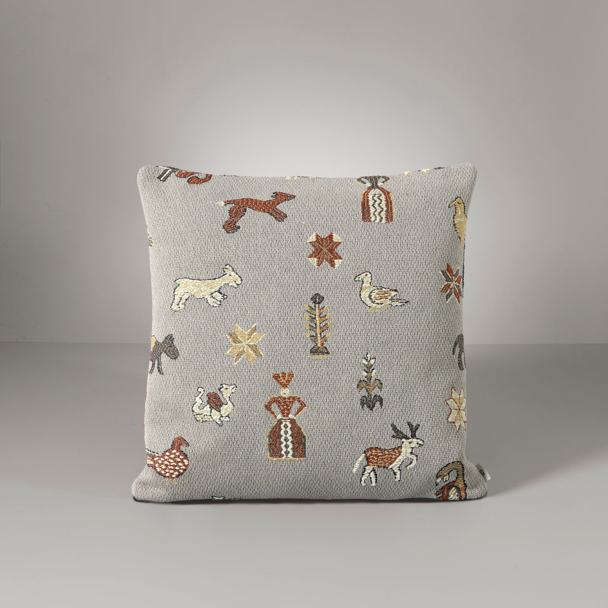 Icons & stripes cushion, taupe/rust