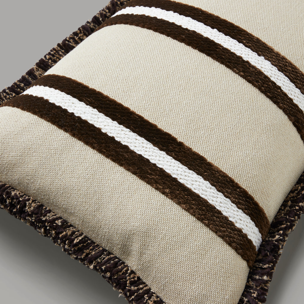 Nordic plush stripe fringe cushion, 40x60, deep brown