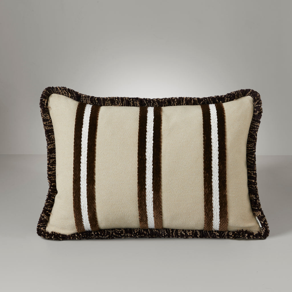 Nordic plush stripe fringe cushion, 40x60, deep brown