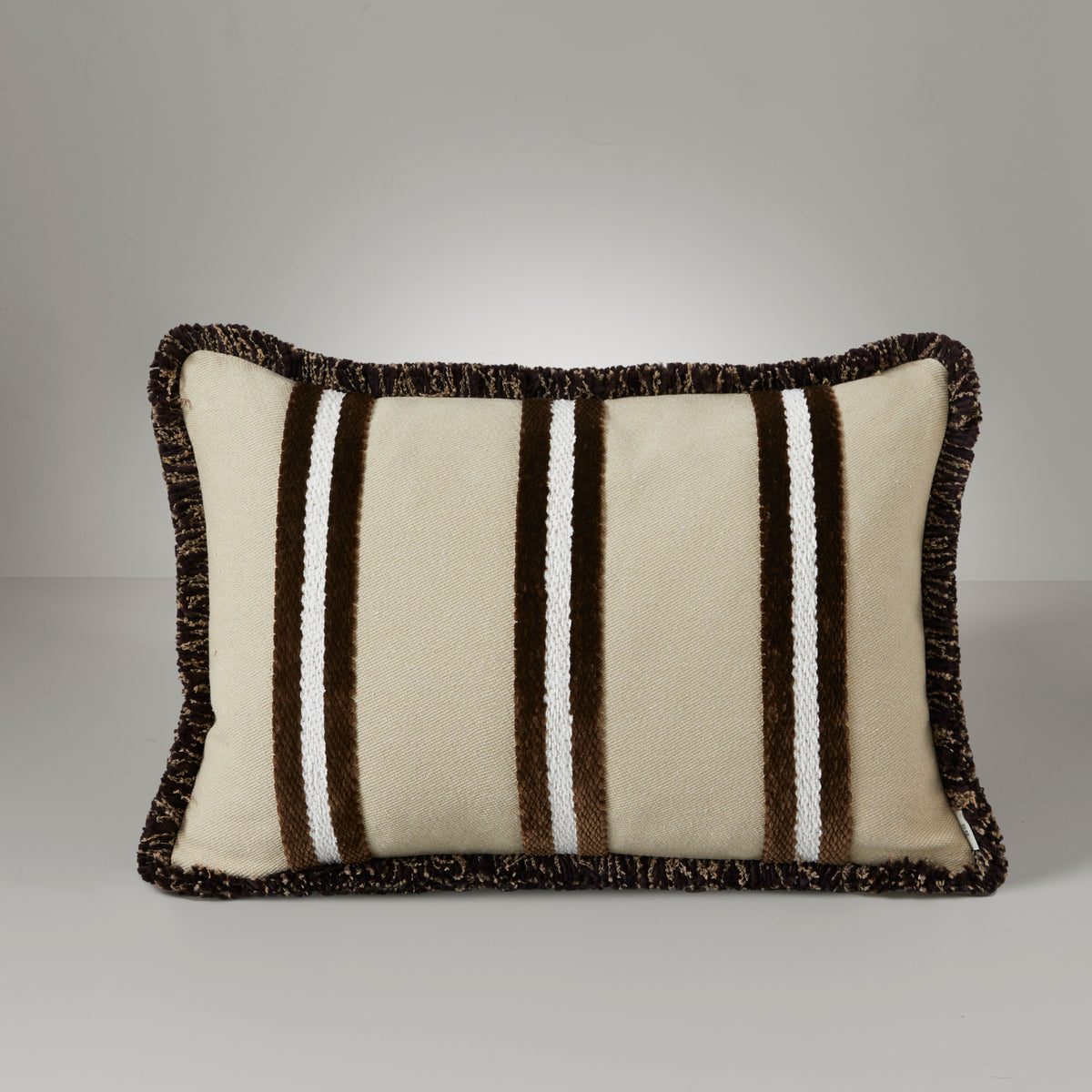 Nordic plush stripe fringe cushion, 40x60, deep brown