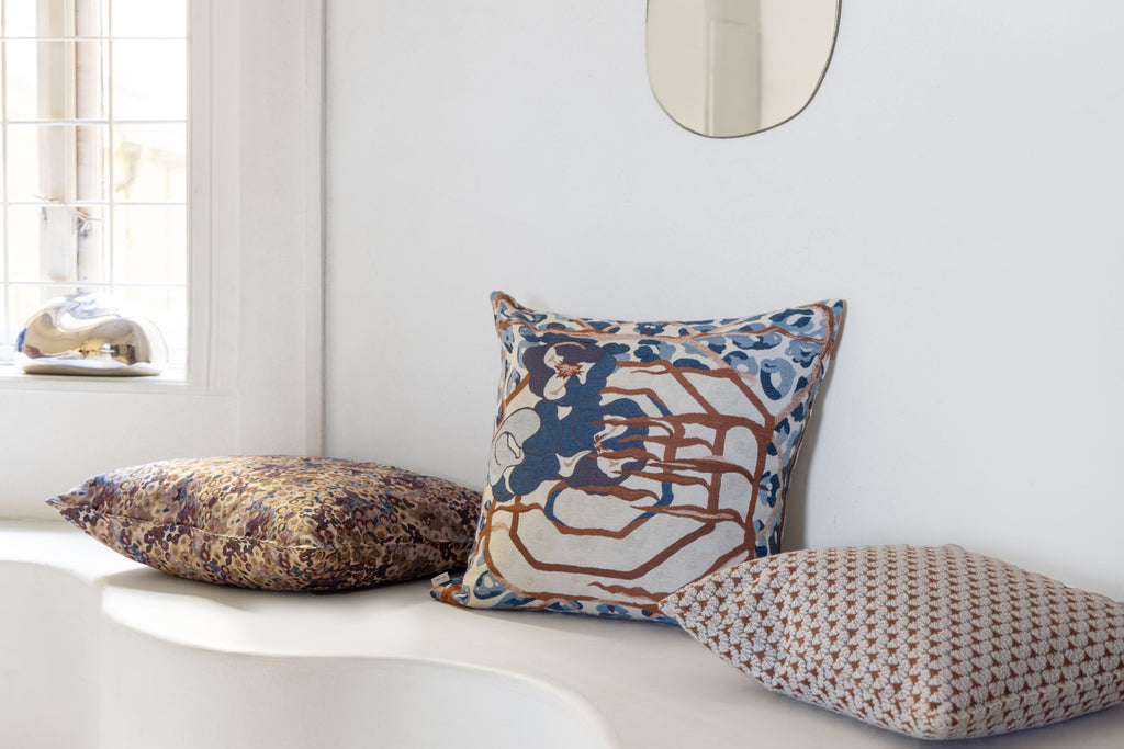 Frida flora cushion, 60X60, rust/blue