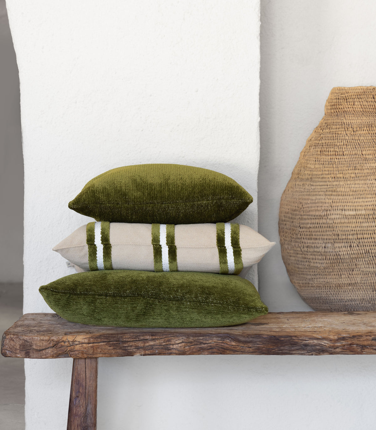Nordic plush stripe cushion, 60X60, olive green