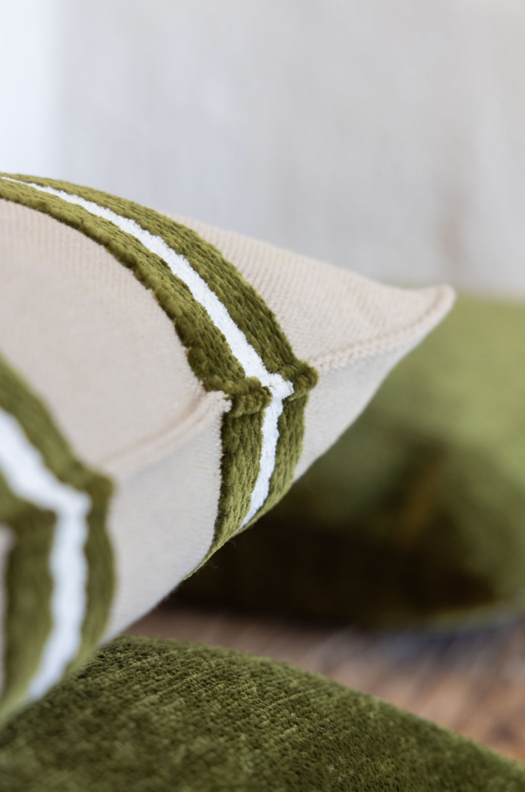 Nordic plush stripe cushion, 40X60, olive green